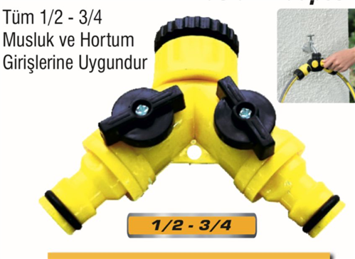 DMAX ÇİFT ÇIKIŞLI VANALI MUSLUK ADAPTÖRÜ 1/2-3/4